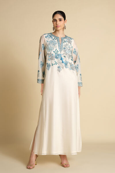 Akshiti Embroidered Mul Kaftan - Ivory